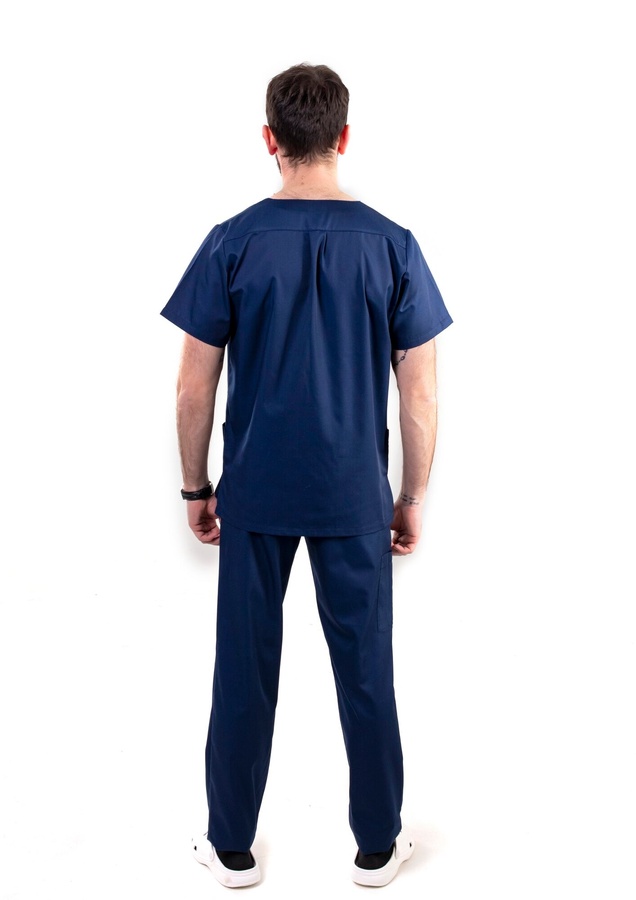 медичний костюм Мадрид (40-68) через голову тк.преміум-котон - колір темно-синій , рукав короткий, брюки прямі 371583815 фото