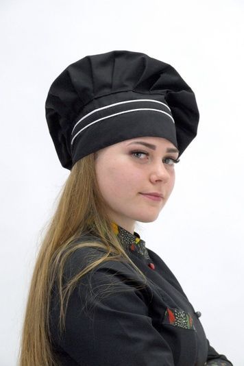 Кухарський ковпак Ніна на зав'язках батист чорний/білий - Форма кухаря (115.130)