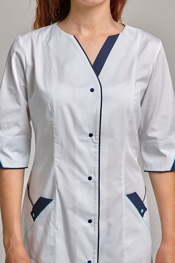 фото халат Христина (40-60) сорочкова, білий/темно-синій, рукав 3/4 681439501