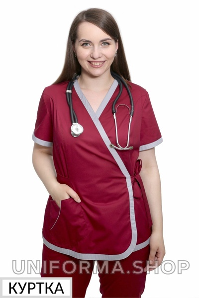 куртка медична Азалія (40-60) преміум-котон, колір марсала/димчатий, рукав короткий 379998704 фото