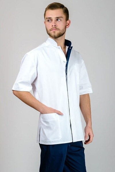 фото костюм Бравері (40-60) сорочкова, білий/темно-синій, рукав 1/2, брюки класичні 754152300