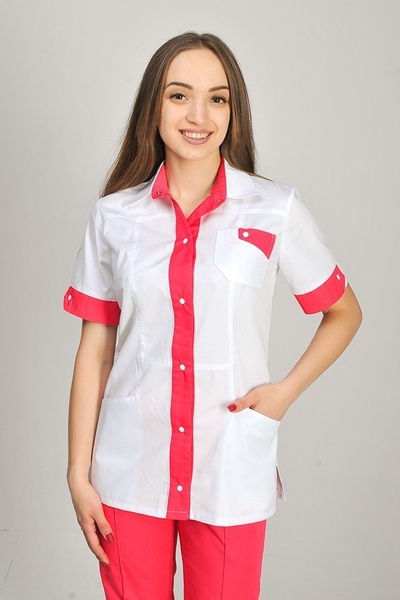 медичний костюм Ольга (40-60) преміум-котон, колір білий/кораловий, рукав короткий, тип брюк - класичні 815050500 фото