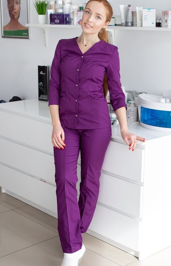 медичний костюм Лотос, преміум-котон (р.40-56) фіолетовий, рукав 3/4 2622818615 фото