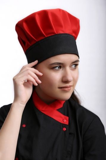 Кухарський ковпак Танагра на ліпучці грета червоний/чорний - Форма кухаря (80.100)