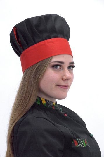 Кухарський ковпак Танагра на зав'язках котон чорний/червоний - Форма кухаря (78.100)