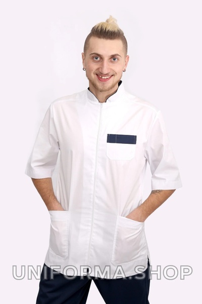 медичний костюм Ітан-2 (40-60) преміум-котон, колір білий/темно-синій, рукав 1/2, тип брюк - класичні 1642419102 фото