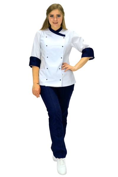костюм кухаря UA32116 білий/темно-синій, котон 165 г/м, розмірний ряд 42-66. 1490038902 фото