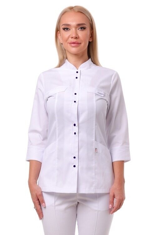 медичний костюм Пекін (40-64) на кнопках тк.преміум-котон - колір білий , рукав 3/4, брюки класичні 1805774815 фото