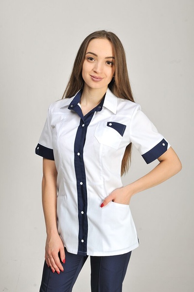 фото костюм Ольга (40-60) сорочкова, білий/синій, рукав короткий, брюки класичні 815077300