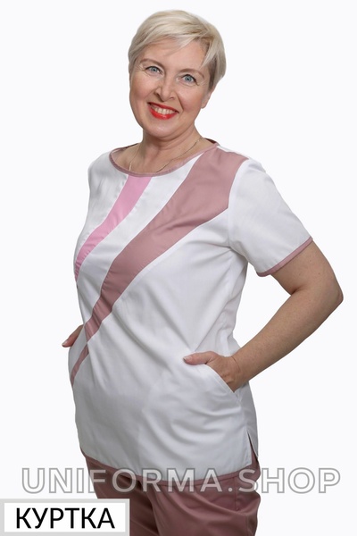куртка медична Айс (40-60) преміум-котон, колір білий/попеляста троянда, рукав короткий 76976104 фото