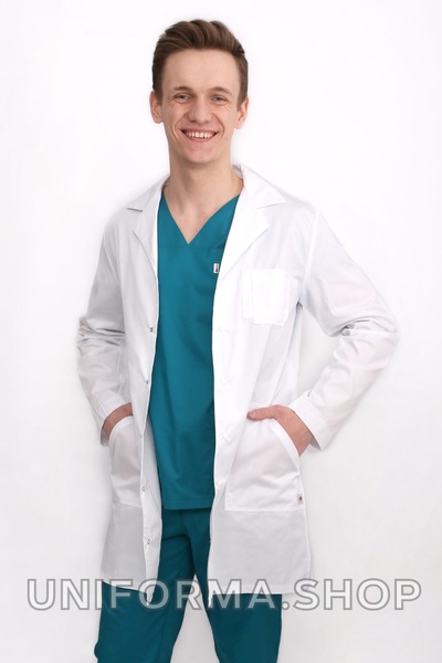 медичний халат Класік (40-60) преміум-котон, колір білий, рукав довгий 804052100 фото