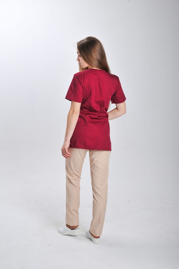 фото костюм Марина (40-60) сорочкова, марсала/кремовий, рукав короткий, брюки класичні 815150100