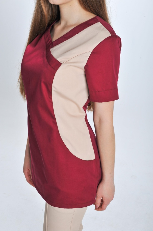 фото костюм Марина (40-60) сорочкова, марсала/кремовий, рукав короткий, брюки класичні 815150100