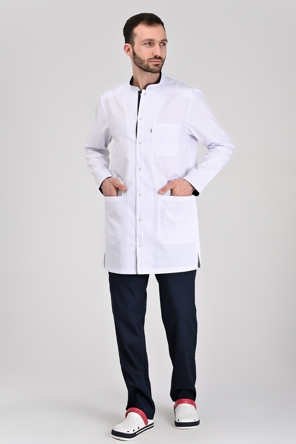 медичний халат Бонн (40-68) на кнопках тк.преміум-котон - колір білий , рукав довгий 435914504 фото
