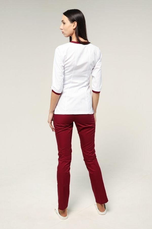 медичний костюм Анталія (40-66) на гудзиках тк.преміум-котон - колір білий/бордовий, рукав 3/4, брюки класичні 2164895704 фото