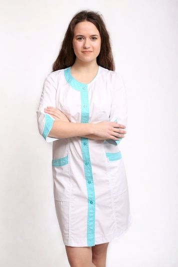 Халат для лікаря медичний жіночий на гудзиках 44р. модель 3143 котон білий/м'ятний - Медична форма Хелслайф (440.484)