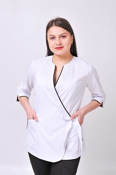медичний костюм Венеція (40-60) преміум-котон, колір білий/чорний, рукав 3/4, тип брюк - класичні 769409500 фото
