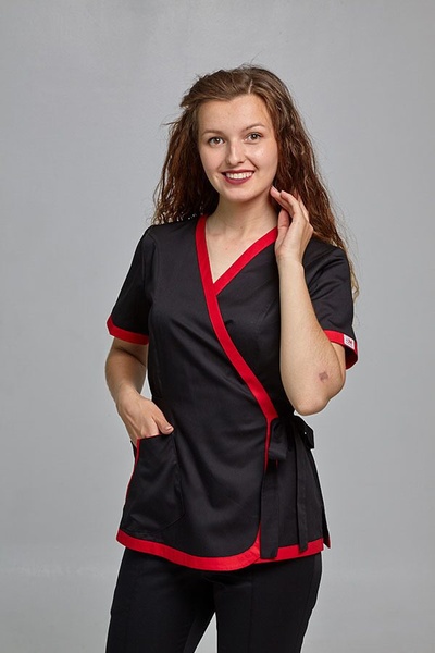 фото костюм Азалія (40-60) преміум-котон, чорний/червоний, рукав короткий, брюки класичні 511653101