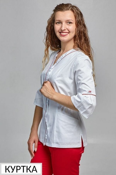 куртка медична Париж (40-60) преміум-котон, колір білий/червоний, рукав 3/4. Базова ціна до 52р 380935104 фото