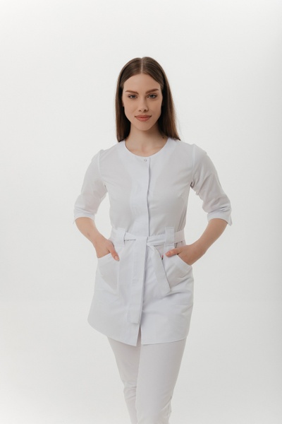 куртка медична Касабланка (40-66) на кнопках тк.преміум-котон - колір білий , рукав 3/4 13510587011 фото